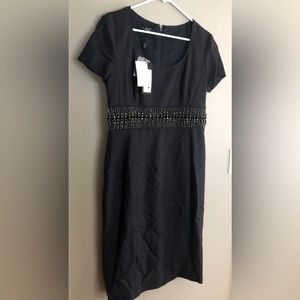 NWT  CLIPS RICAMO AMANO Wool Black Italian Embellished Dress  Size 16 $683